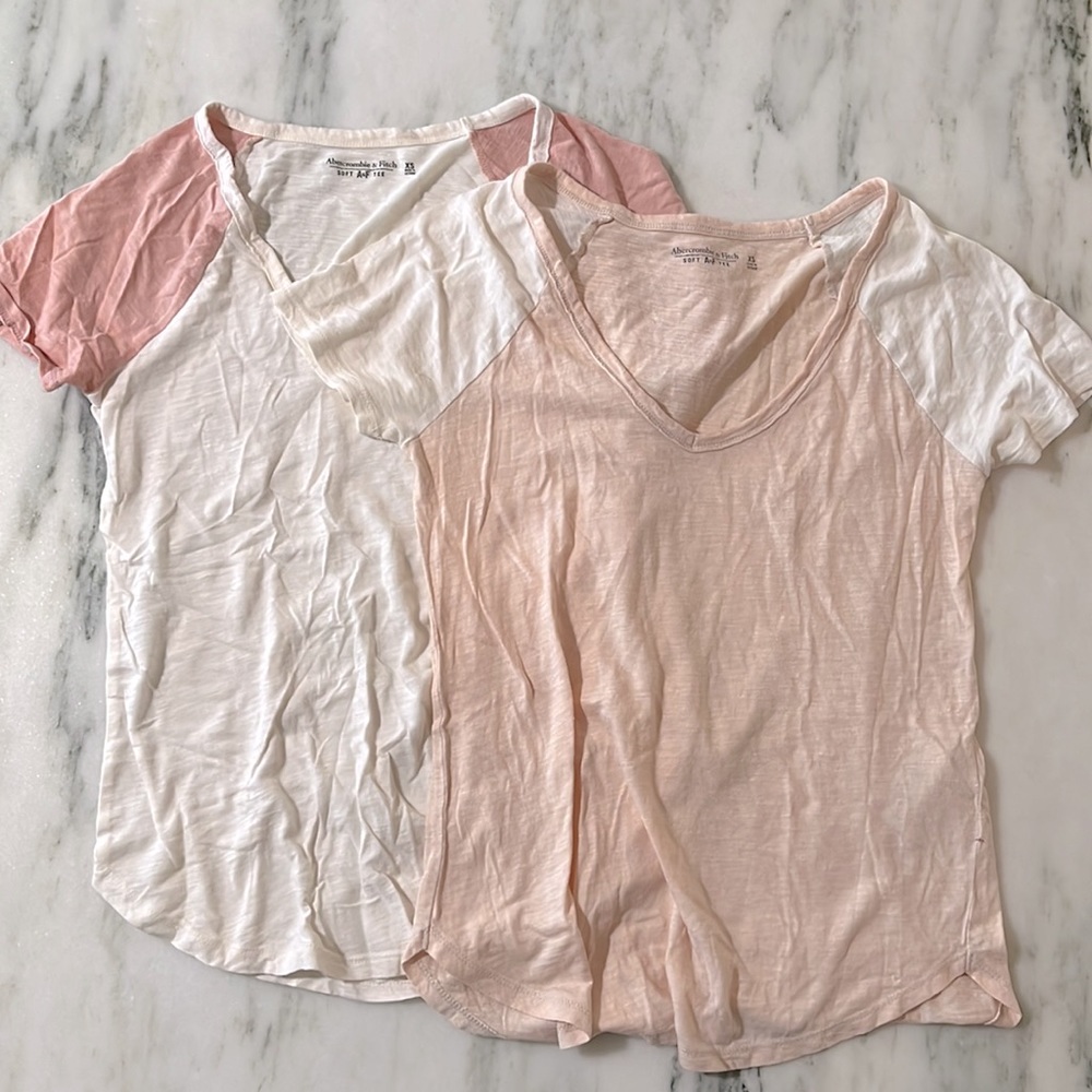 Abercrombie & Fitch Pink and White Short Sleeve Tees